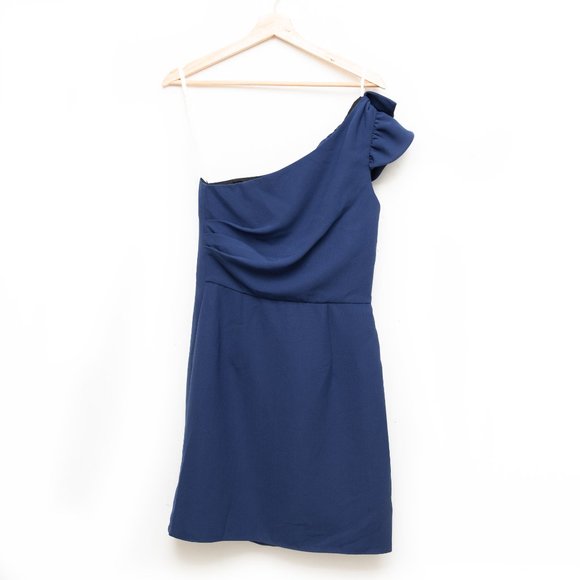 Shoshanna Navy Ruffled One Shoulder Mini Dress - Picture 4 of 5